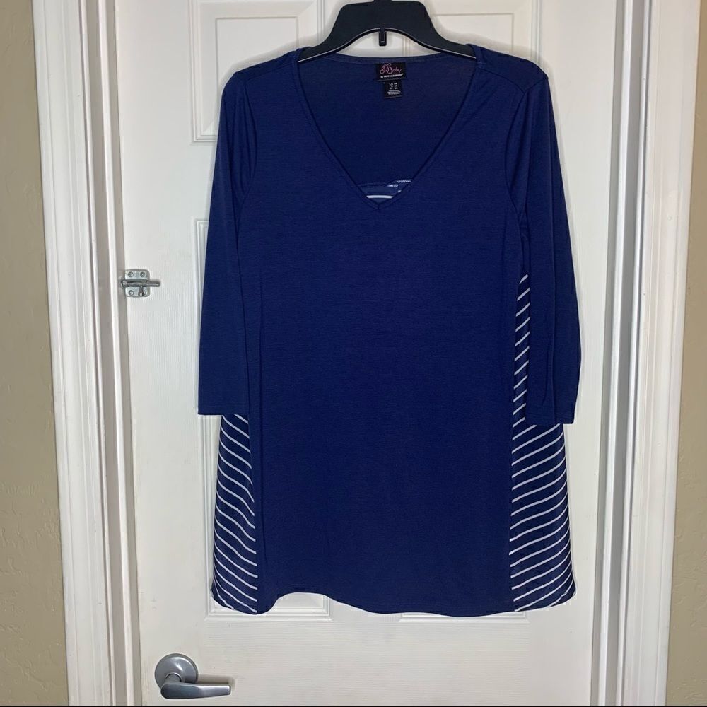 Oh Baby by Motherhood Blue Solid and Striped Maternity Top Size Medium